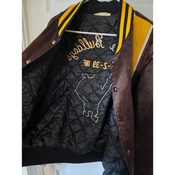 US Army Bravo Bulldogs Embroidered Satin Bomber Jacket Large Brown Street - Picture 12 of 16